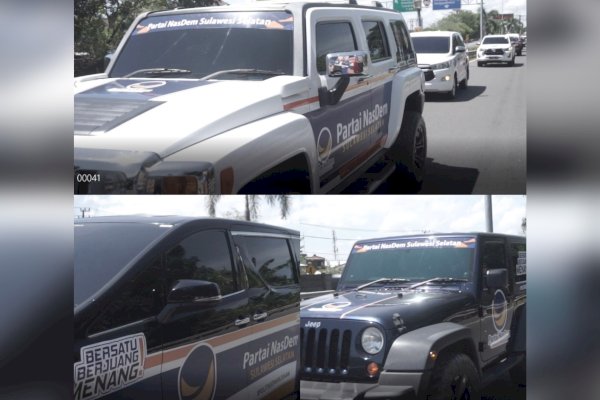 Meriahnya Penjemputan Elite DPP NasDem di Makassar, Dikawal Ratusan Branding Mobil Mewah