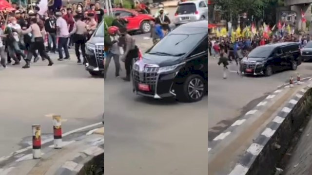 Mobil Ma'ruf Amin dihadang Pedemo BBM di Palembang.(F-INT)