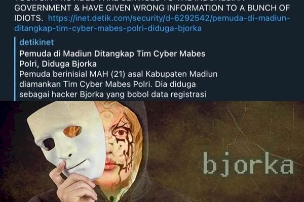 Remaja Madiun Ditangkap, Bjorka: ‘Idiot Salah Informasi’
