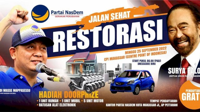 Bukti Simpati Masyarakat, Pendaftar Jalan Sehat Restorasi NasDem Sulsel Membeludak, Tembus 80 Ribu