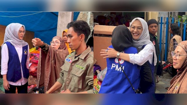 Ketua DPD NasDem Kota Makassar, A Rachmatika Dewi alias Cicu semangati dan beri bantuan ke korban kebakaran.