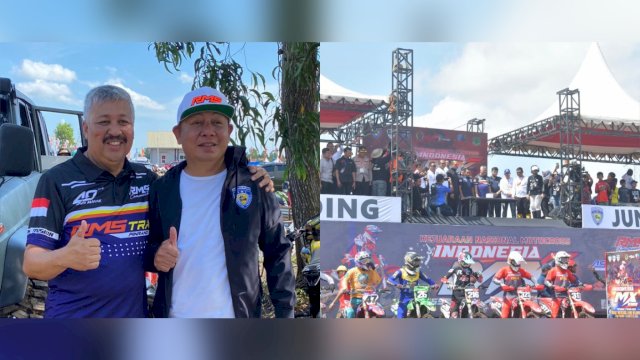 Ketua IMI Sulsel Rusdi Masse dan Bupati Pinrang A Irwan Hamid di Kejurnas Motocross IndoMX 2022