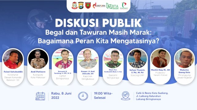 Lembaga Polinet dan Pemerintah Kecamatan Biringkanya Akan Gelar Diskusi Publik “Maraknya Begal dan Aksi Tawuran”