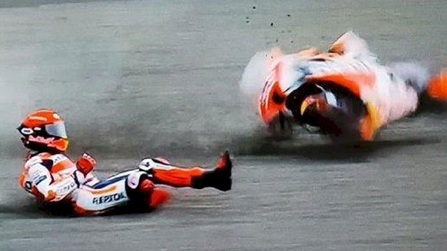 Marc Marquez alami crash di sesi pemanasan.(F-INT)