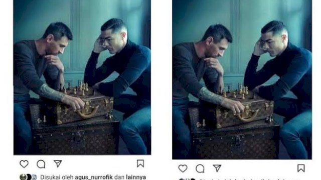 Disatukan Louis Vuitton, Meme Ronaldo dan Messi Main Catur