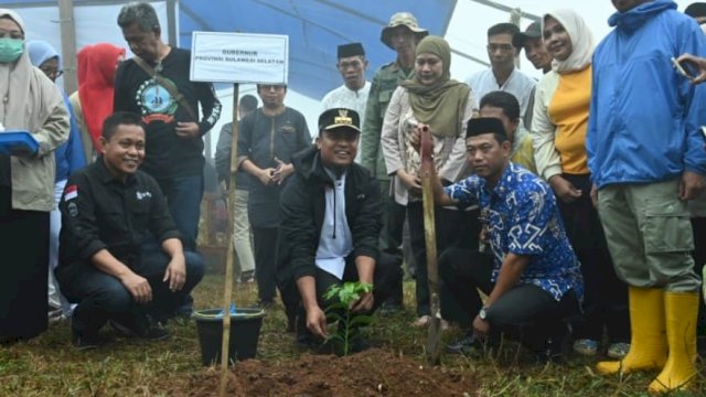 Diselimuti Kabut, Gubernur Andi Sudirman Tanam Bibit Kopi Bareng Warga Gowa di Topidi