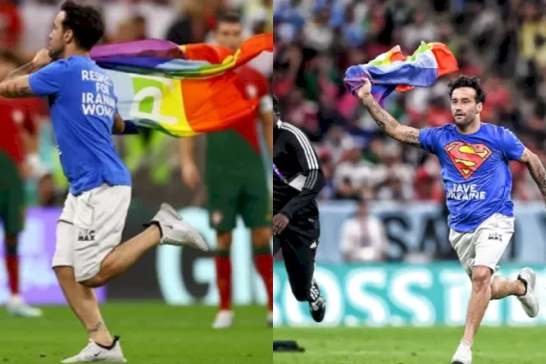 Kibarkan Bendera LGBT, Suporter Ini Nekat Masuk ke Lapangan di Laga Portugal vs Uruguay