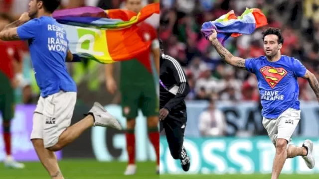 Kibarkan Bendera LGBT, Suporter Ini Nekat Masuk ke Lapangan di Laga Portugal vs Uruguay