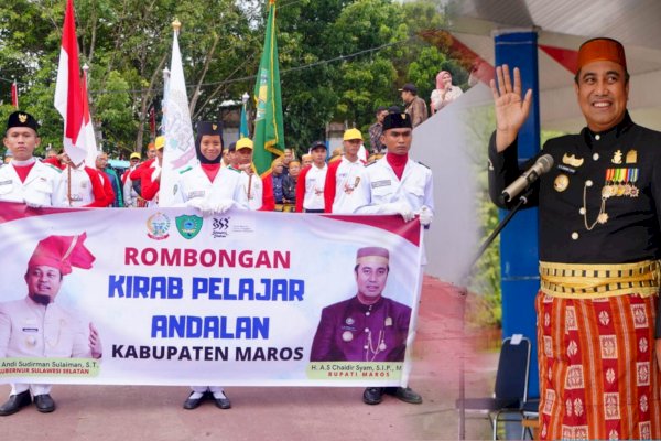 Rangkaian Semarak HUT ke-353 Sulsel, Bupati Maros Sambut Pasukan Kirab Pelajar Andalan 