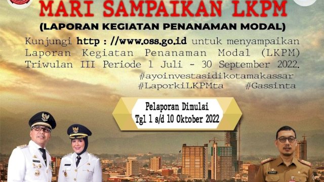 DPMPTSP Makassar Buka Pelaporan LKPM Triwulan III Mulai 1 Sampai 10 Oktober 2022