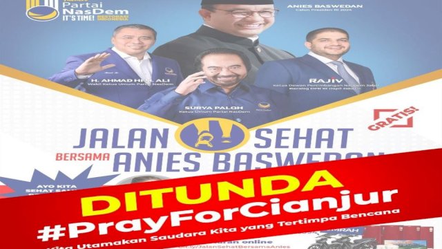 NasDem Jabar Tunda Jalan Sehat Bareng Anies, Alihkan Hadiah Untuk Korban Gempa Cianjur