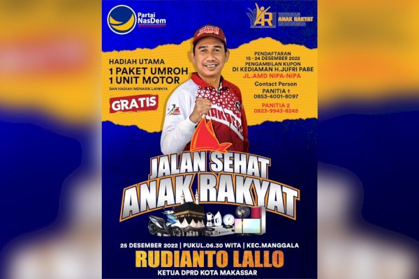 Jalan Sehat Anak Rakyat Rundown 15 Kecamatan di Makassar, Dimulai di Manggala-Berhadiah Umrah dan Motor
