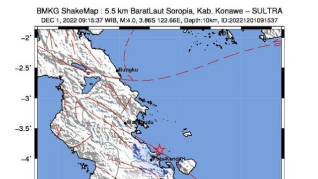 Gempa M 4,0 Guncang Konawe Sultra