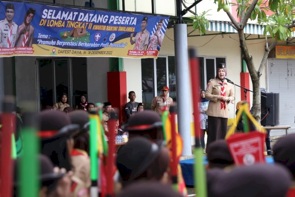 Walau Diguyur Hujan, Wawali Fatmawati Rusdi Semangati Peserta Lomba LT II Kwartir Cabang Panakukkang