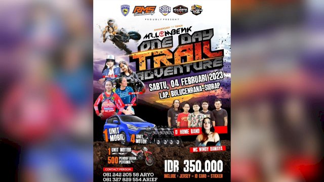 Anniversary ke-11 Tahun Mr Lombenk Gelar One Day Trail Adventure di Sidrap, Berhadiah Mobil hingga Motor, Buruan Daftar!