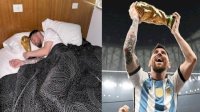 Wujudkan Impian, Lionel Messi Tidur Nyenyak Bersama Trofi Piala Dunia
