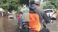 Hati-hati! Jalan Rusak Berlubang di Jalan Hertasning Makassar Tergenang Air