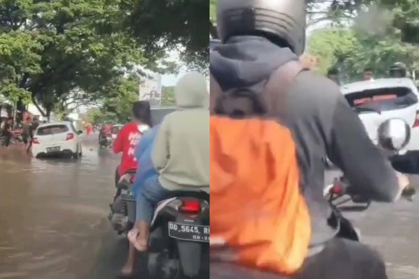 Hati-hati! Jalan Rusak Berlubang di Jalan Hertasning Makassar Tergenang Air