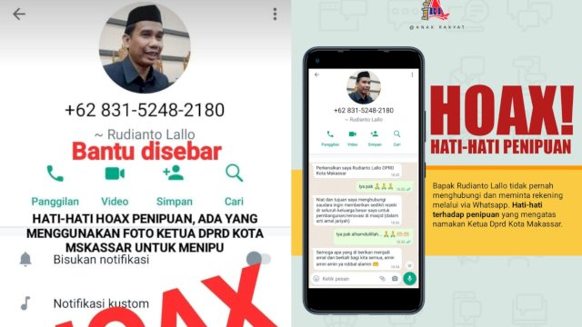 Penipuan lewat Whatsapp Catut Nama Ketua DPRD Kota Makassar, Rudianto Lallo