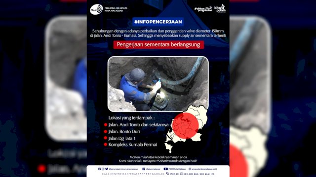 Supply Air Terhenti di 4 Lokasi, Beni Iskandar : Ada Perbaikan dan Penggantian Valve Diameter 150mm