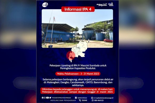Tingkatkan Kapasitas Produksi Air, PDAM Makassar Uprating IPA IV Maccini Sombala