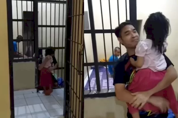 Momen Haru Ayah Peluk Sang Anak di Dalam Tahanan