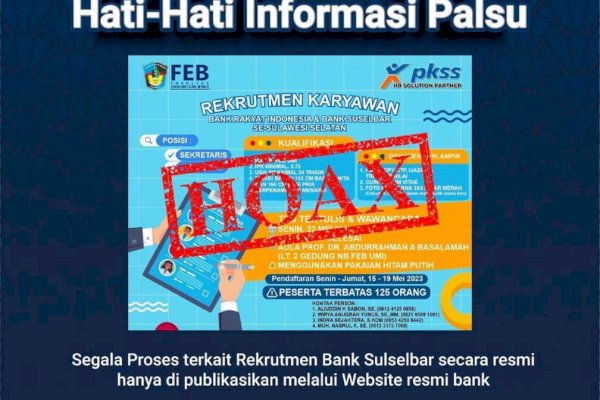 Hati-Hati Informasi Palsu Rekrutmen Karyawan Bank Sulselbar