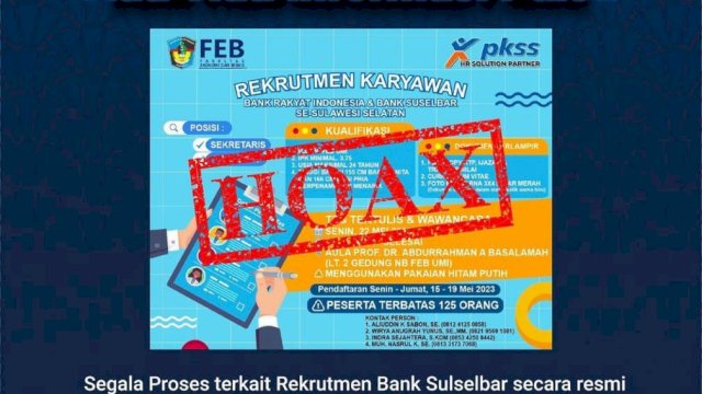 Hati-Hati Informasi Palsu Rekrutmen Karyawan Bank Sulselbar