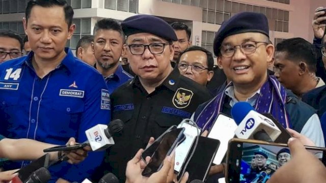 Anies Baswedan, Waketum NasDem Ahmad Ali, dan AHY saat di GBK.(F-INT)