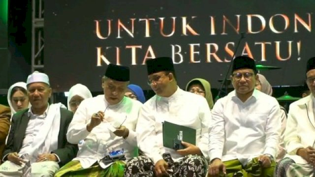 Eks Ketum PBNU Said Aqil bersama Anies Baswedan-Muhaimin Iskandar.(F-INT)