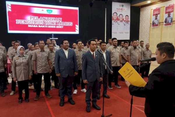 Bupati Maros Chaidir Syam Hadiri Pelantikan Pengurus Koni Maros Masa Bakti 2023-2027