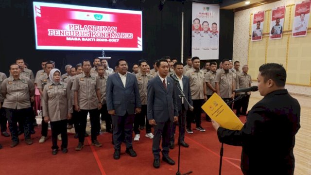 Bupati Maros Chaidir Syam Hadiri Pelantikan Pengurus Koni Maros Masa Bakti 2023-2027