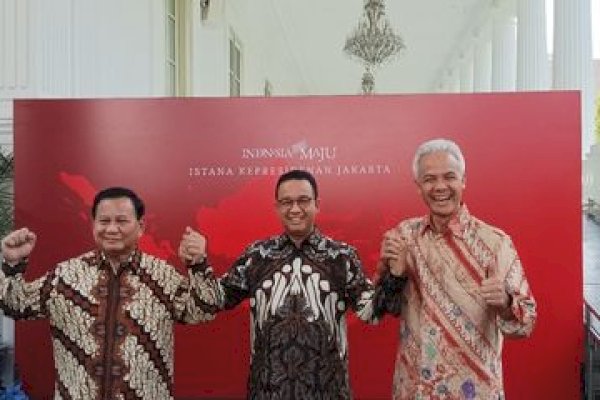 Prabowo, Ganjar dan Anies Semringah-Bergandengan Tangan Usai Diundang Makan Siang Jokowi