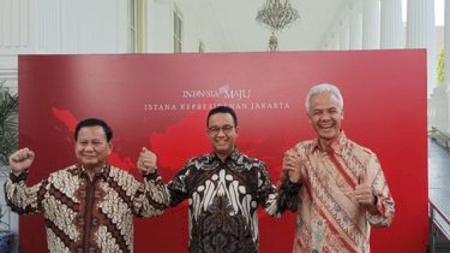 Prabowo, Ganjar dan Anies Usai Diundang Makan Siang Jokowi.(F-INT)