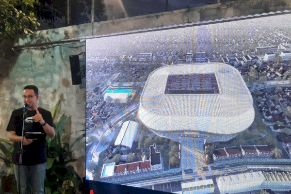 Dihadapan Suporter PSM, Anies Tunjukkan Desain Mattoanging Internasional Stadium