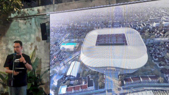 Dihadapan Suporter PSM, Anies Tunjukkan Desain Mattoanging Internasional Stadium