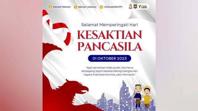 Hari Kesaktian Pancasila, Dukcapil Makassar Sampaikan Selamat Memperingati