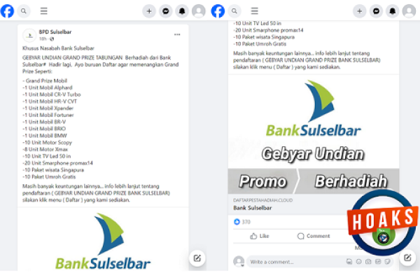 Cek Fakta: Hoaks Pendaftaran Gebyar Undian Bank Sulselbar di Facebook