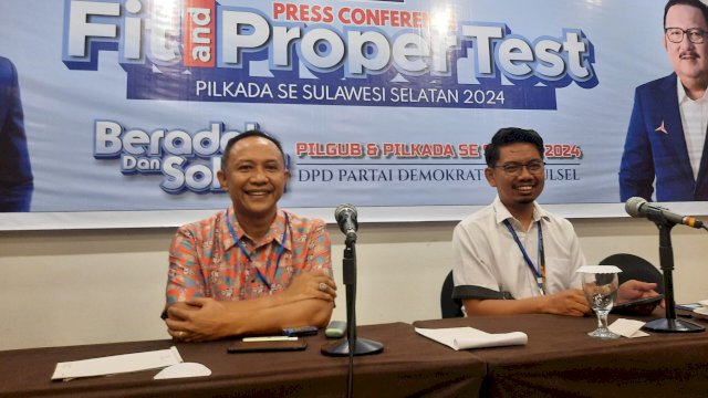 Bakal Calon Bupati Selayar Natsir Ali Memberi Keterangan Pers usai Fit and Proper Test di Demokrat Sulsel.