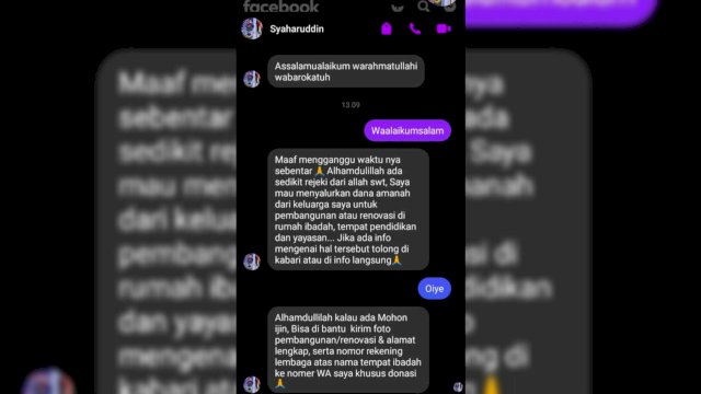 Bukti Tangkapan Layar Penipuan Mengatasnamakan Wakil Ketua DPRD Sulsel Syaharuddin Alrif di Facebook.