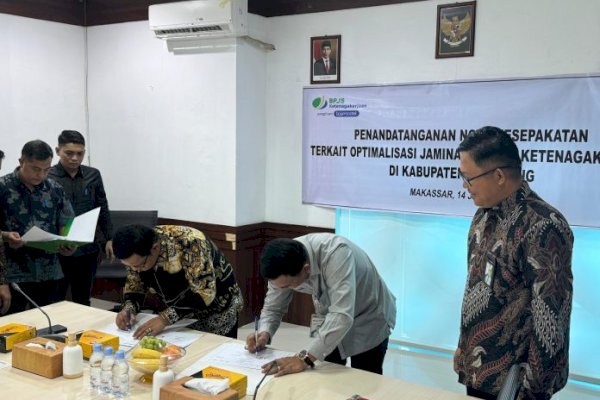 Pj Bupati Bantaeng Tandatangani Nota Kesepakatan dengan BPJS Ketenagakerjaan Makassar