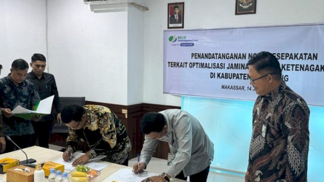 Pj Bupati Bantaeng Tandatangani Nota Kesepakatan dengan BPJS Ketenagakerjaan Makassar