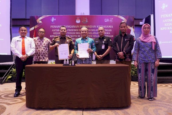KPU Bersama Kejati Sulsel Lakukan Penandatanganan Kerjasama untuk Sukseskan Pemilu Serentak 2024