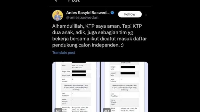 Anies Ungkap KTP Anak Dicatut Dharma Pongrekun.(F-INT)