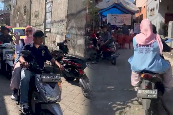 Dibonceng Naik Motor, Rezki Lutfi Sapa Basis Pemilihnya di Kecamatan Manggala