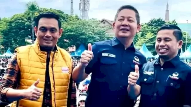 Ketua DPW NasDem Sulsel Rusdi Masse bersama pasangan Tasming Hamid-Hermanto.