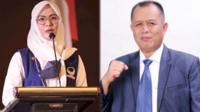 Ketua NasDem Makassar Rachmatika Dewi (kiri) dan Bendahara DPW NasDem Sulsel Muhammad Sadar (Kanan).