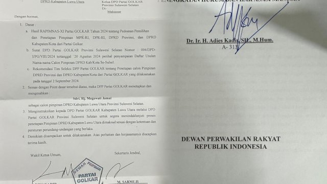 DPP Golkar Bantah Keluarkan Surat Penetapan Pimpinan DPRD Luwu Utara