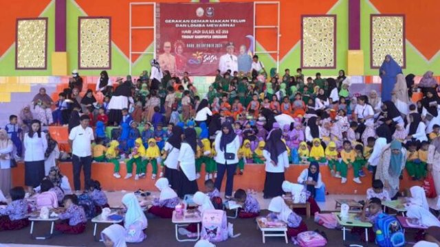 Hari Jadi Sulsel ke-355, 300 Anak di Enrekang Ikuti Gerakan Makan Telur dan Lomba Mewarnai