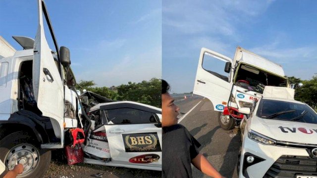 Mobil TvOne sedang Berhenti, dan diseruduk mobil Truk di Tol Sumedang.(F-INT)